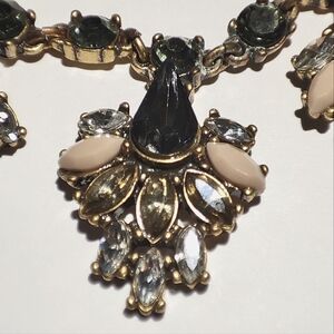 J. Crew Signed Oxidized Brass Art Deco Reproduction Navettes Jeweled Necklace